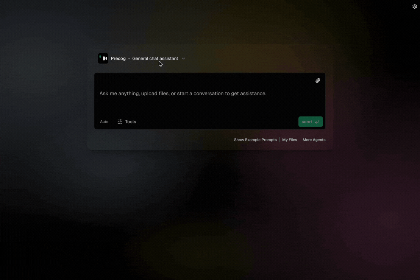 Workspace view with Precog files, Fiig search, and Precog chat